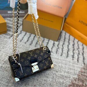 Louis Vuitton Monogram Canvas Petite Malle Crossbody in Brown with Gold Hardware